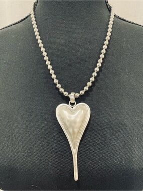 Sterling-Tone Heart Drop Pendant Necklace - Silver